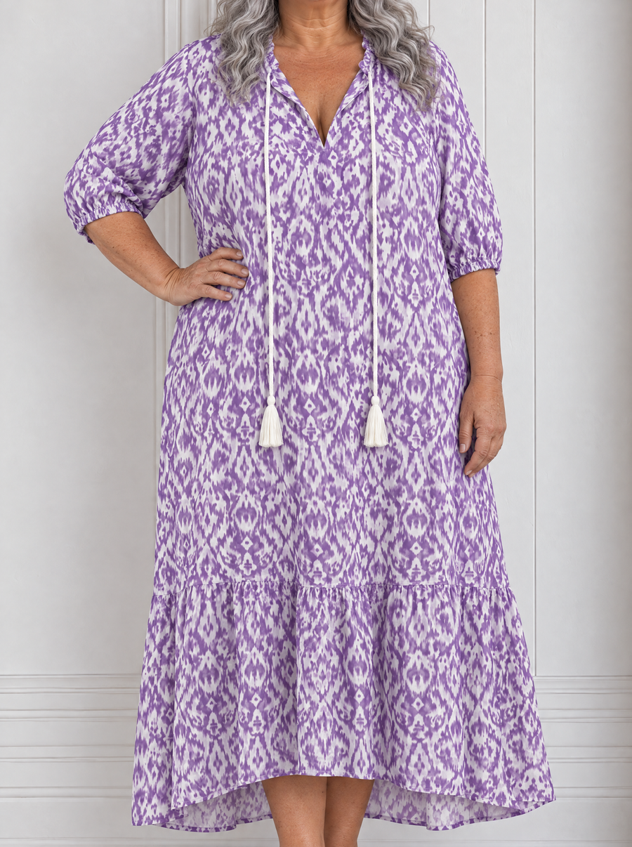 Penelope | Printed Tassel Tie Midi Dress