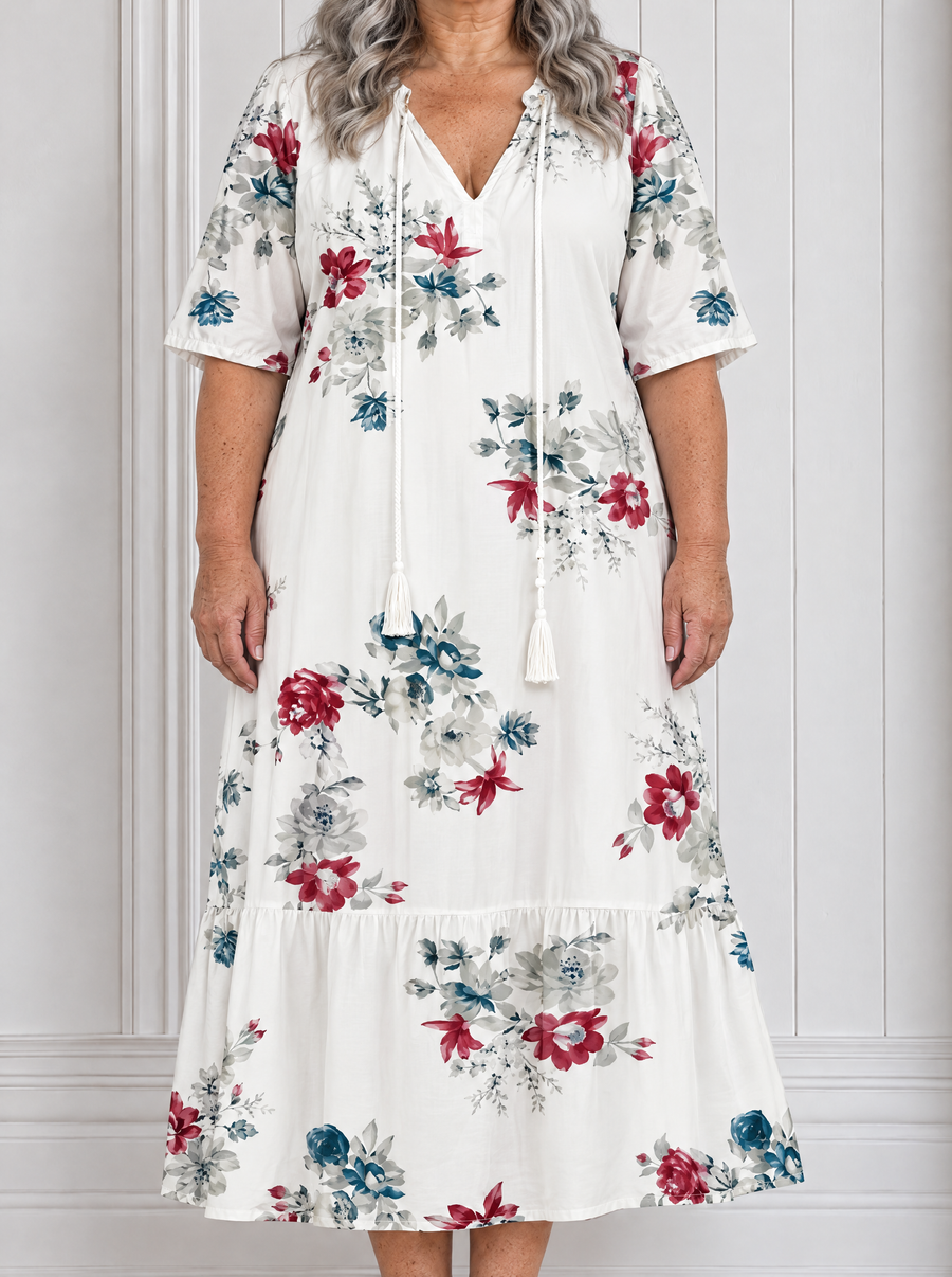 Maeva | Scattered Floral Tassel Tie Midi Dress