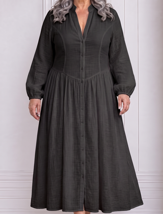 Serena | Flowing Button-Front Maxi Dress - Black