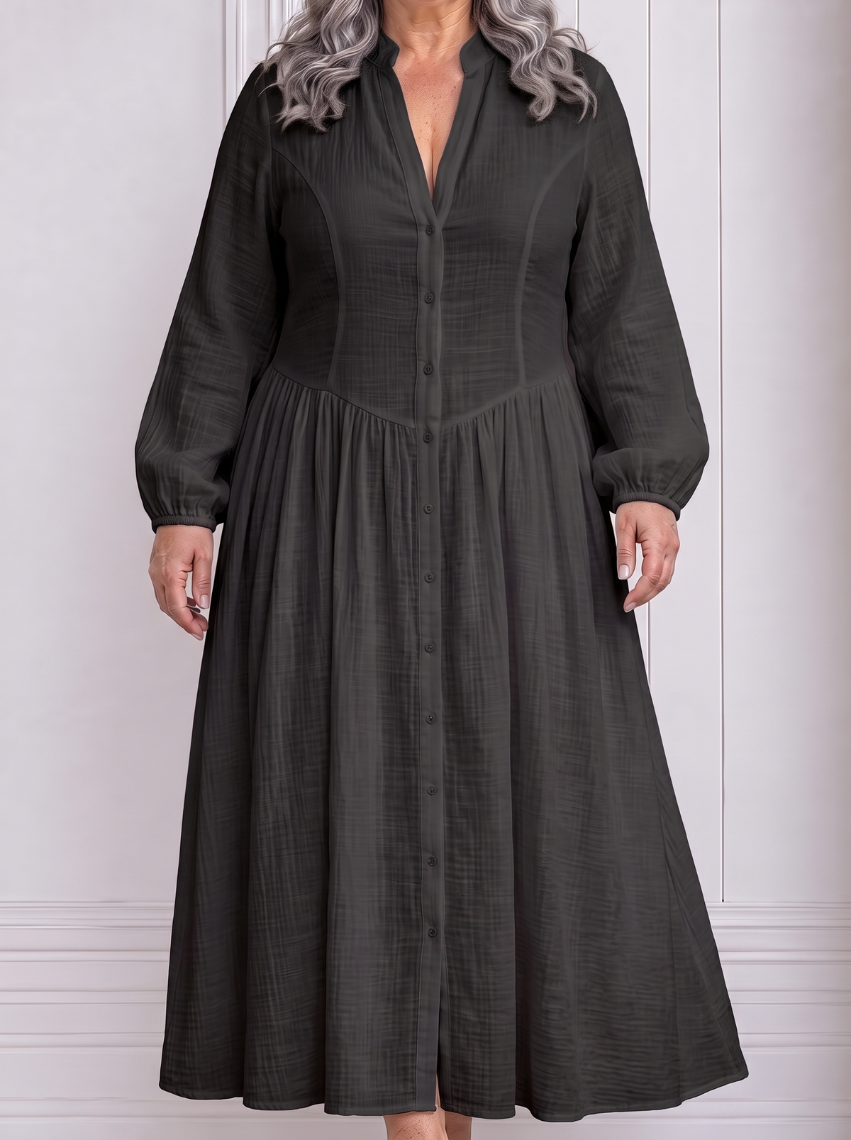 Serena | Flowing Button-Front Maxi Dress - Black