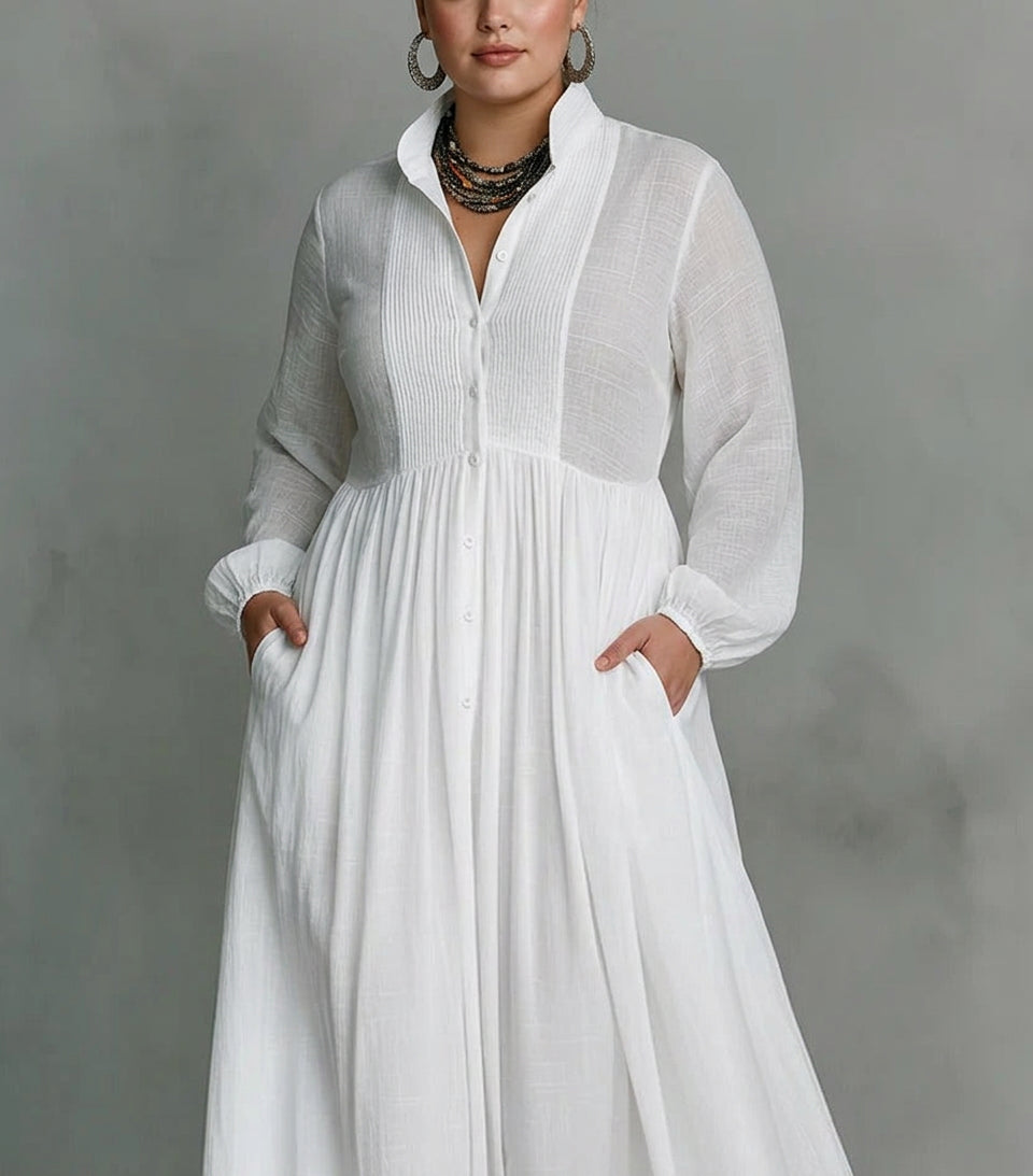 Celine | White Flowing Button-Front Maxi Dress