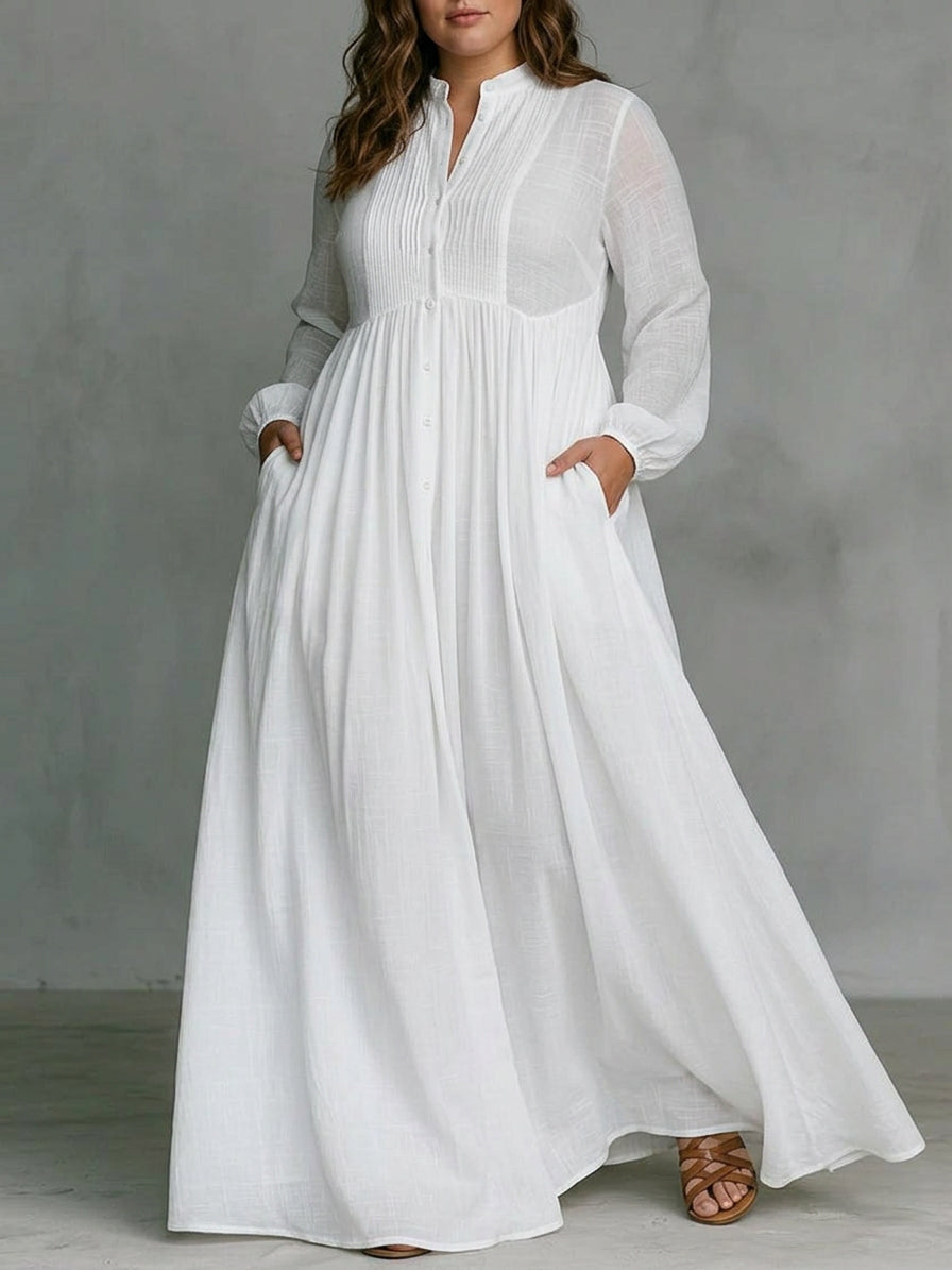 Celine | White Flowing Button-Front Maxi Dress