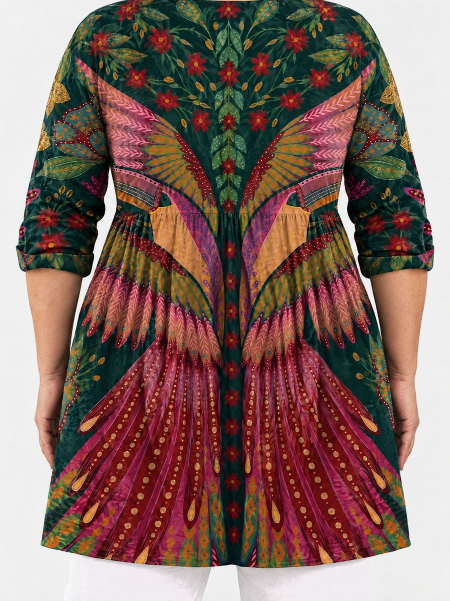 Jayla long blouse back view on a plus-size model