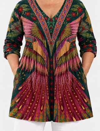 Jayla long blouse front view on a plus-size model