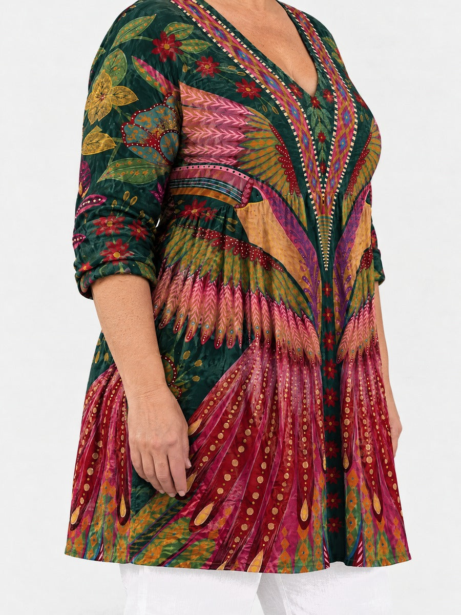 Jayla long blouse side view on a plus-size model
