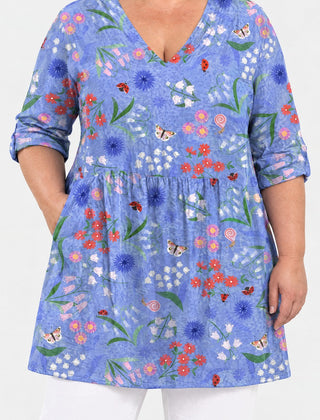 Josie long blouse front view on a plus-size model