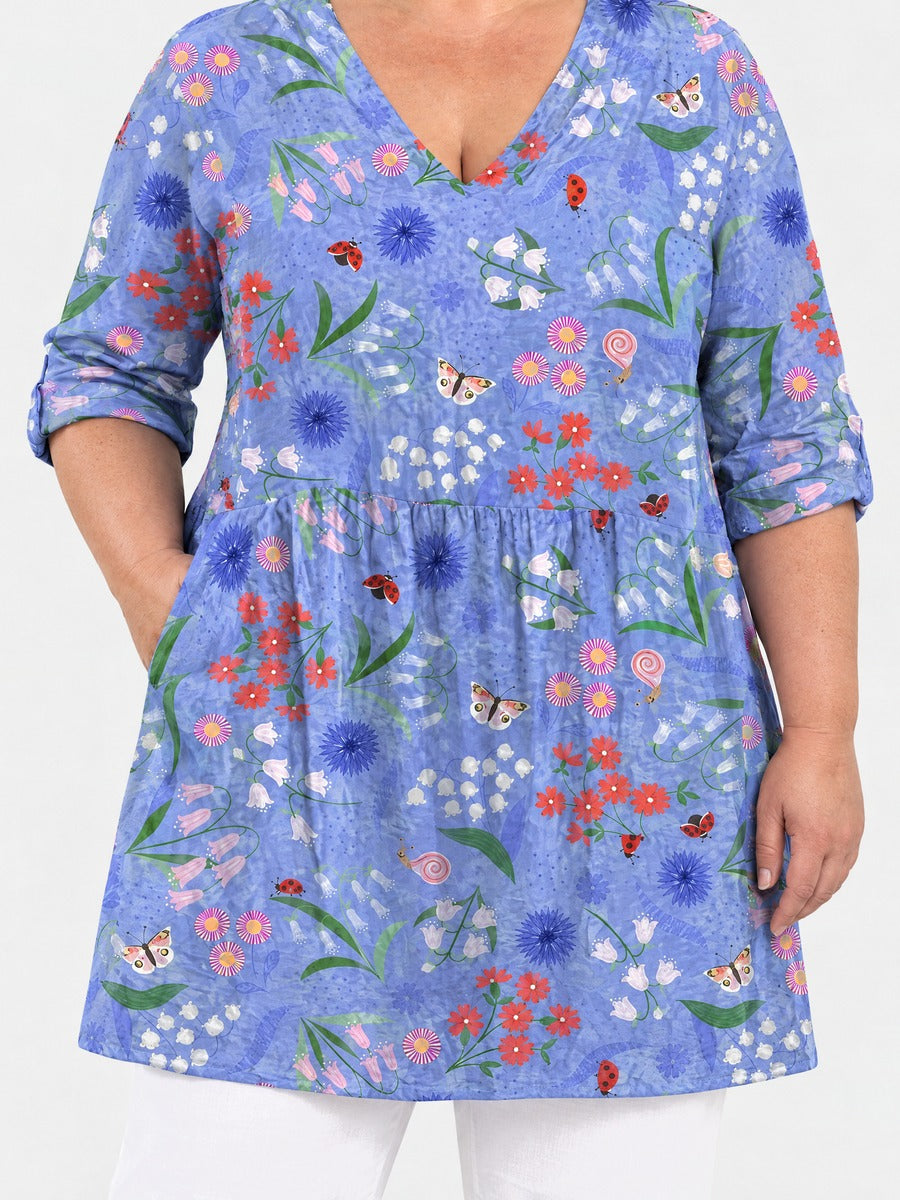 Josie long blouse front view on a plus-size model