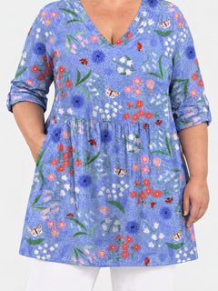 Josie long blouse front view on a plus-size model