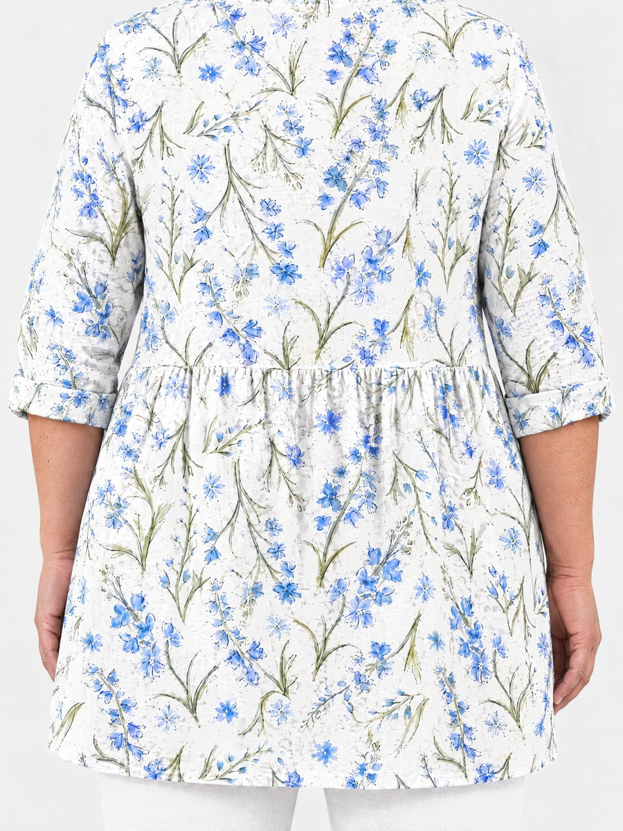 Lenora long blouse back view on a plus-size model