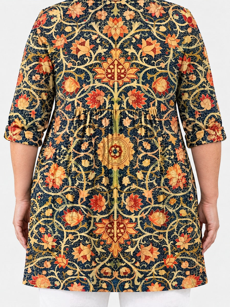 Lilian long blouse back view on a plus-size model
