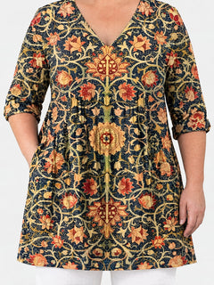 Lilian long blouse front view on a plus-size model