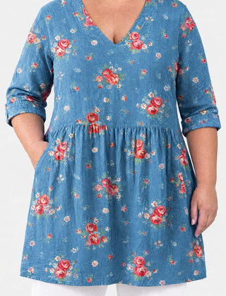 Lucia long blouse front view on a plus-size model