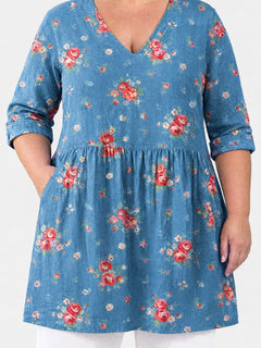 Lucia long blouse front view on a plus-size model