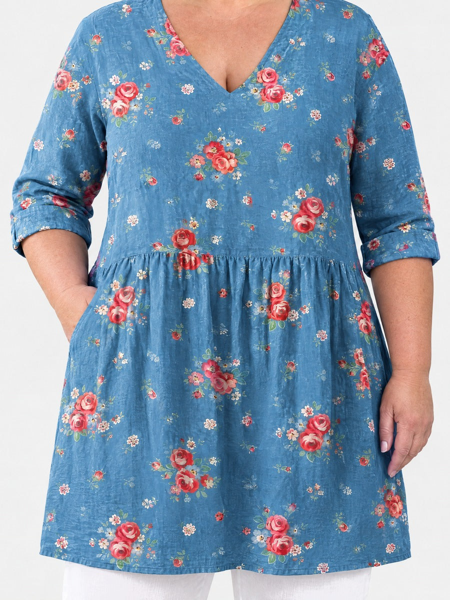 Lucia long blouse front view on a plus-size model