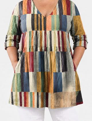 Lydia long blouse front view on a plus-size model