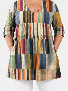Lydia long blouse front view on a plus-size model