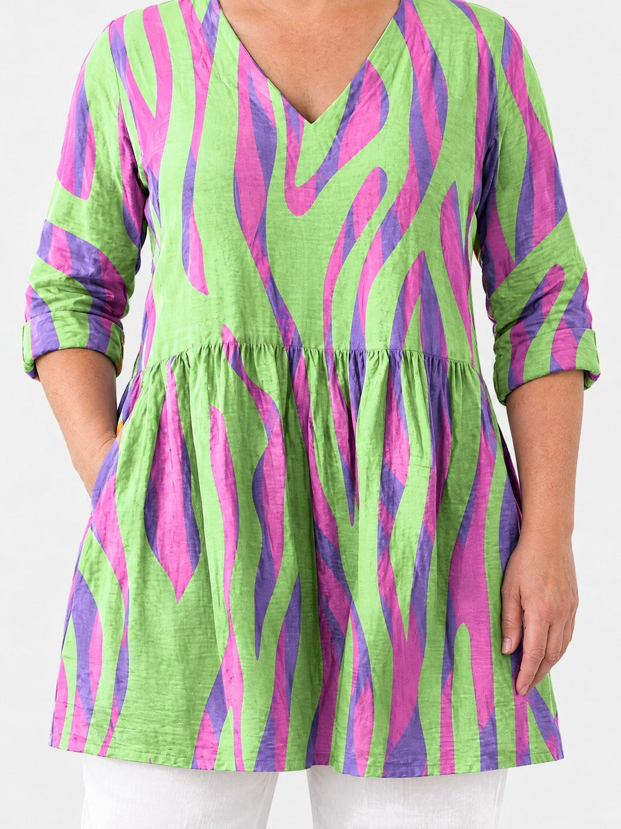 Lyla long blouse front view on a plus-size model