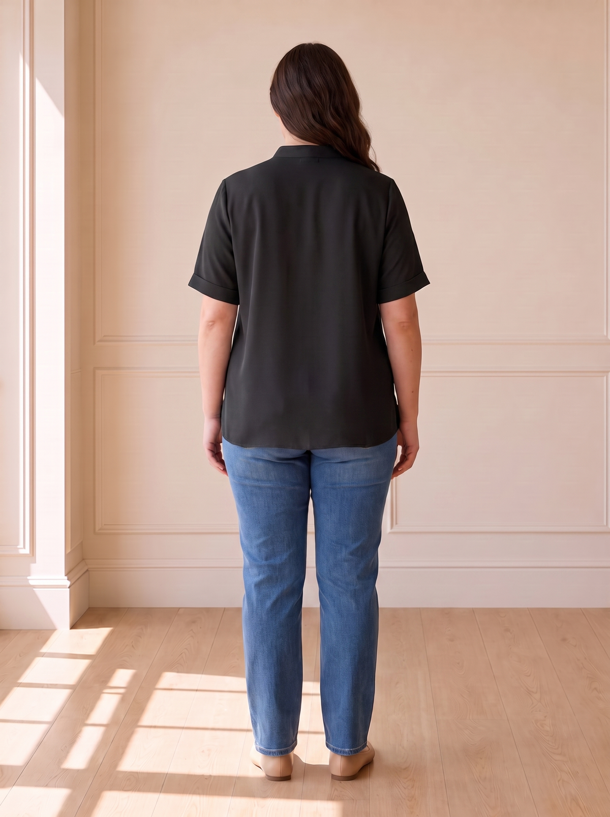 Margot chic V-neck blouse in black, back view