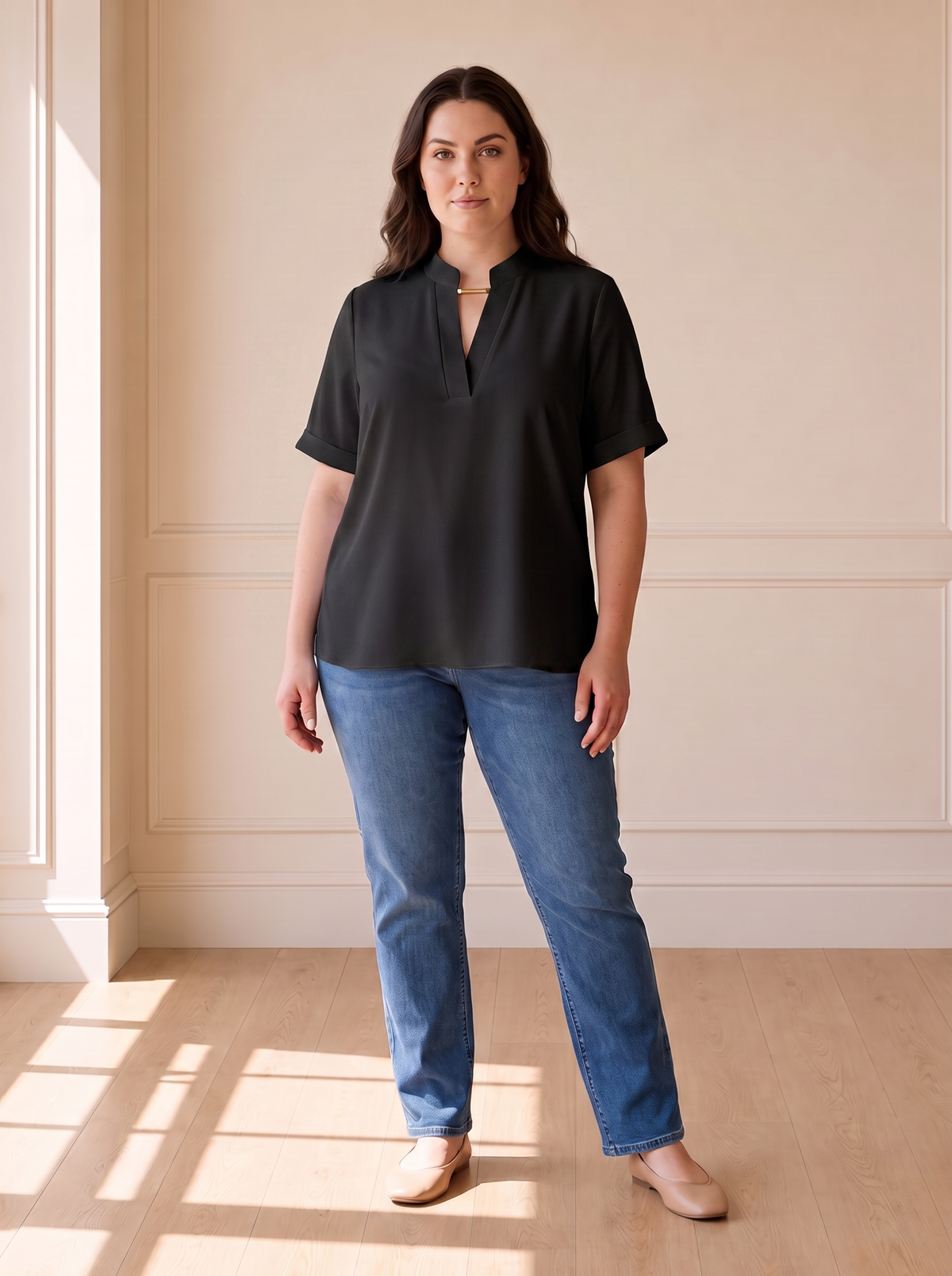 Margot chic V-neck blouse in black, front view
