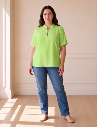 Margot chic V-neck blouse in green, front view