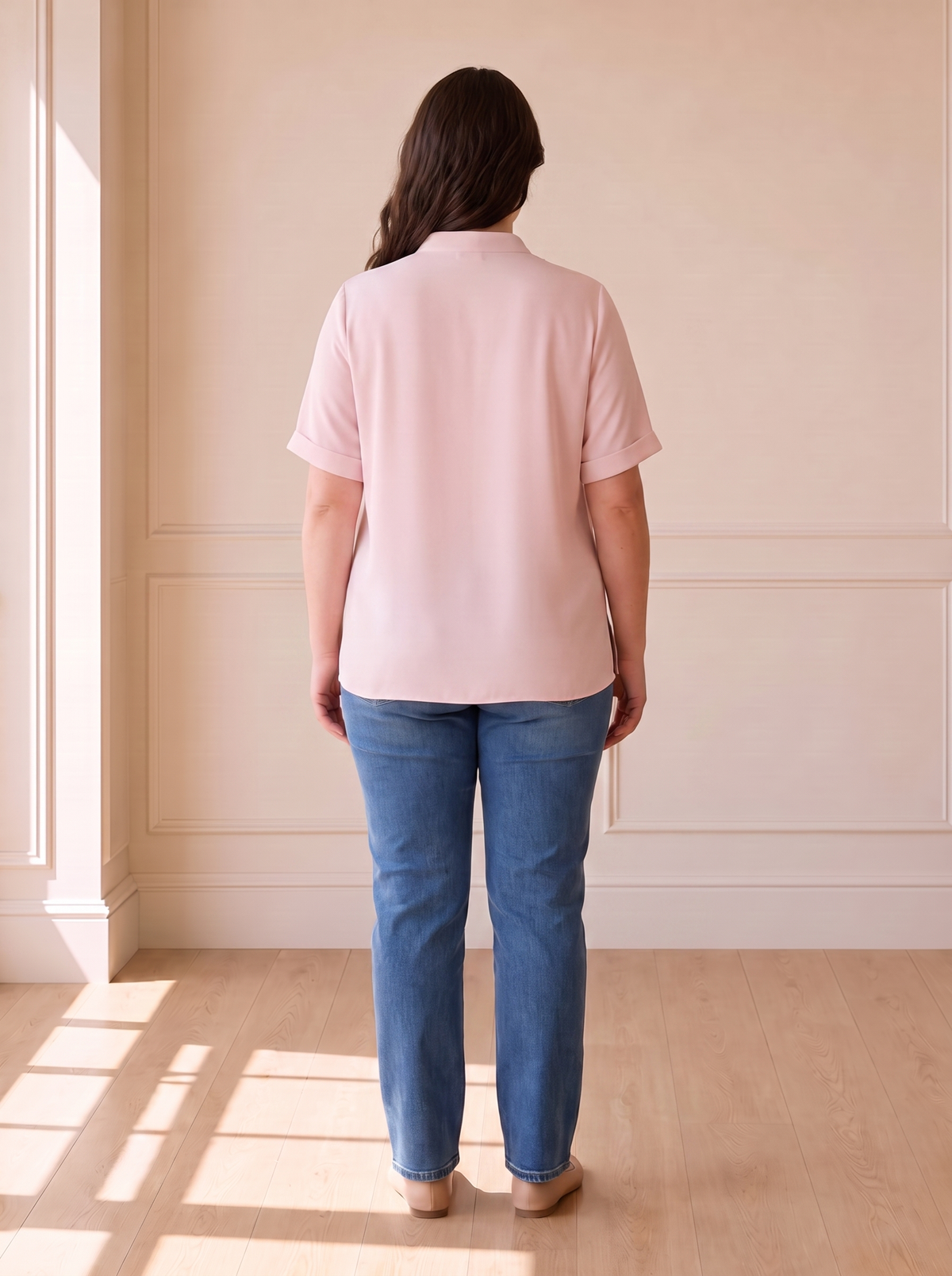 Margot chic V-neck blouse in pink, back view