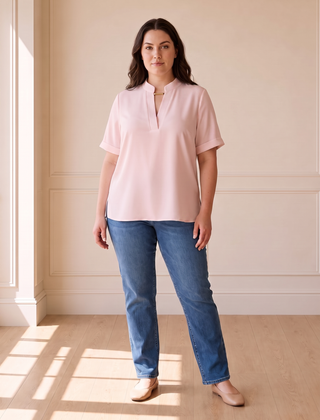 Margot chic V-neck blouse in pink, front view