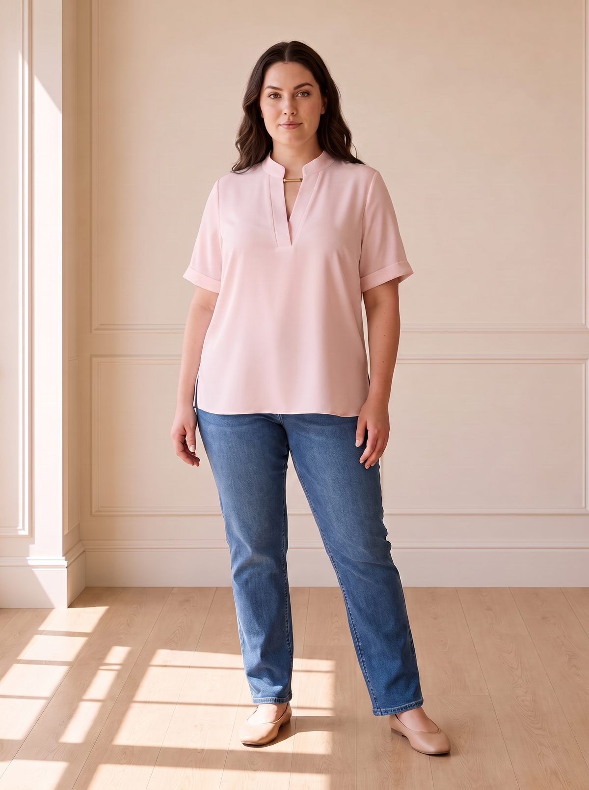 Margot chic V-neck blouse in pink, front view