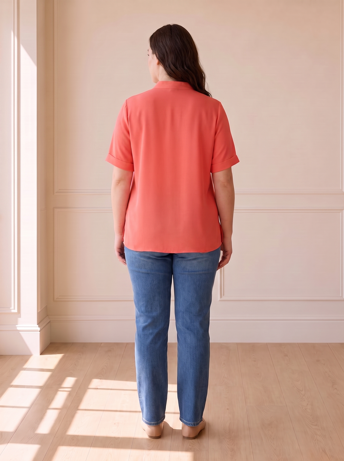 Margot chic V-neck blouse in red, back view