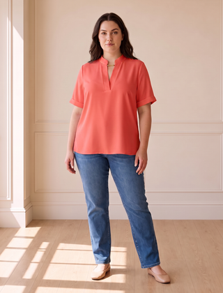 Margot chic V-neck blouse in red, front view