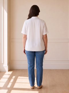 Margot chic V-neck blouse in white, back view