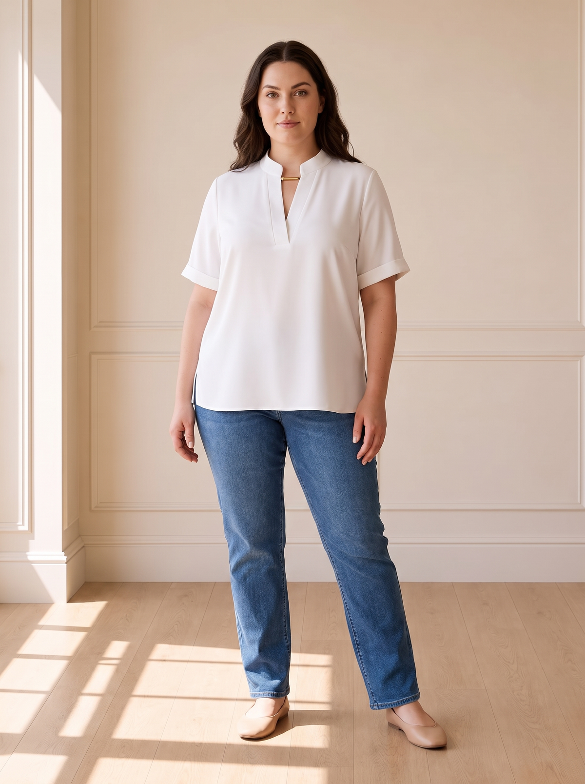Margot chic V-neck blouse in white, front view
