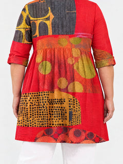 Maria long blouse back view on a plus-size model