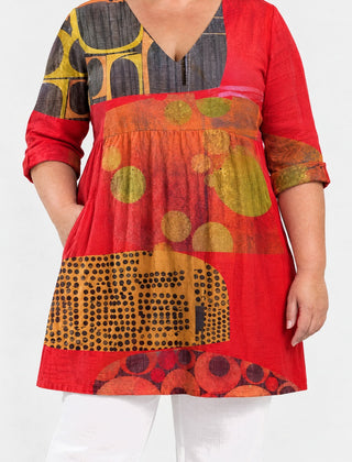 Maria long blouse front view on a plus-size model