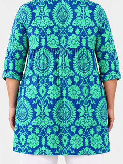 Marlee long blouse back view on a plus-size model