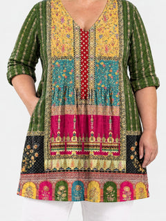 Melody long blouse front view on a plus-size model