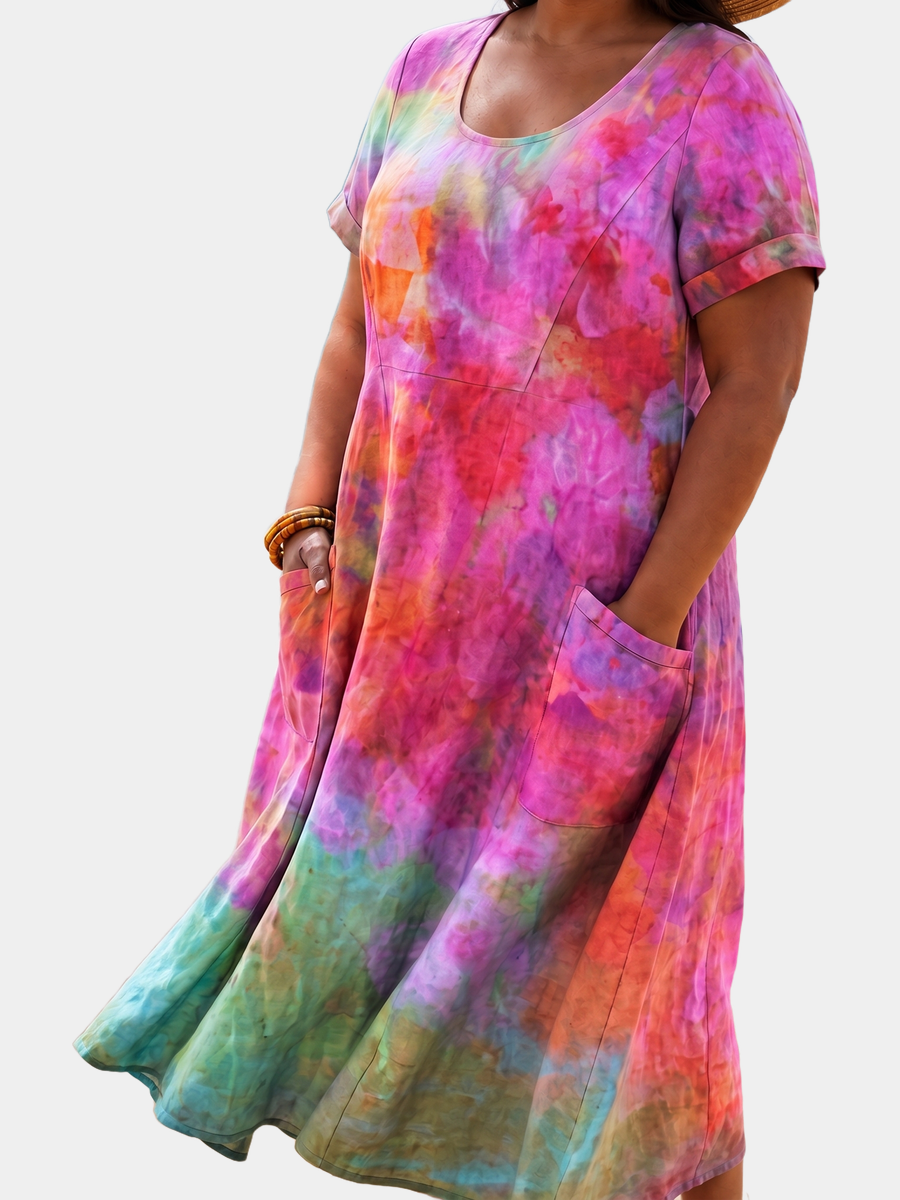 Michelle watercolour tie dye pocket midi dress