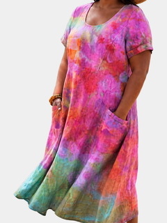 Michelle watercolour tie dye pocket midi dress
