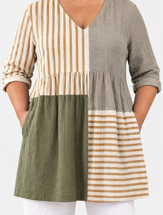 Natalie long blouse front view on a plus-size model