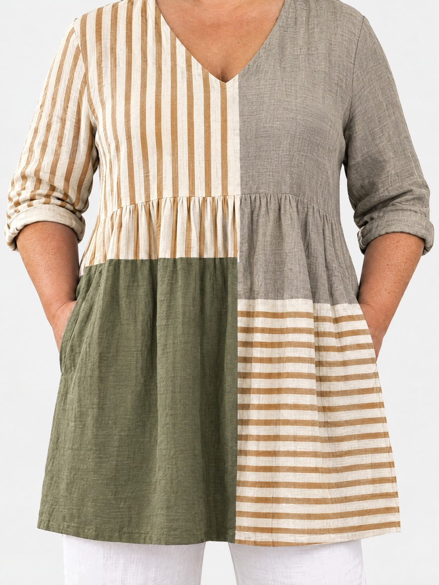 Natalie long blouse front view on a plus-size model