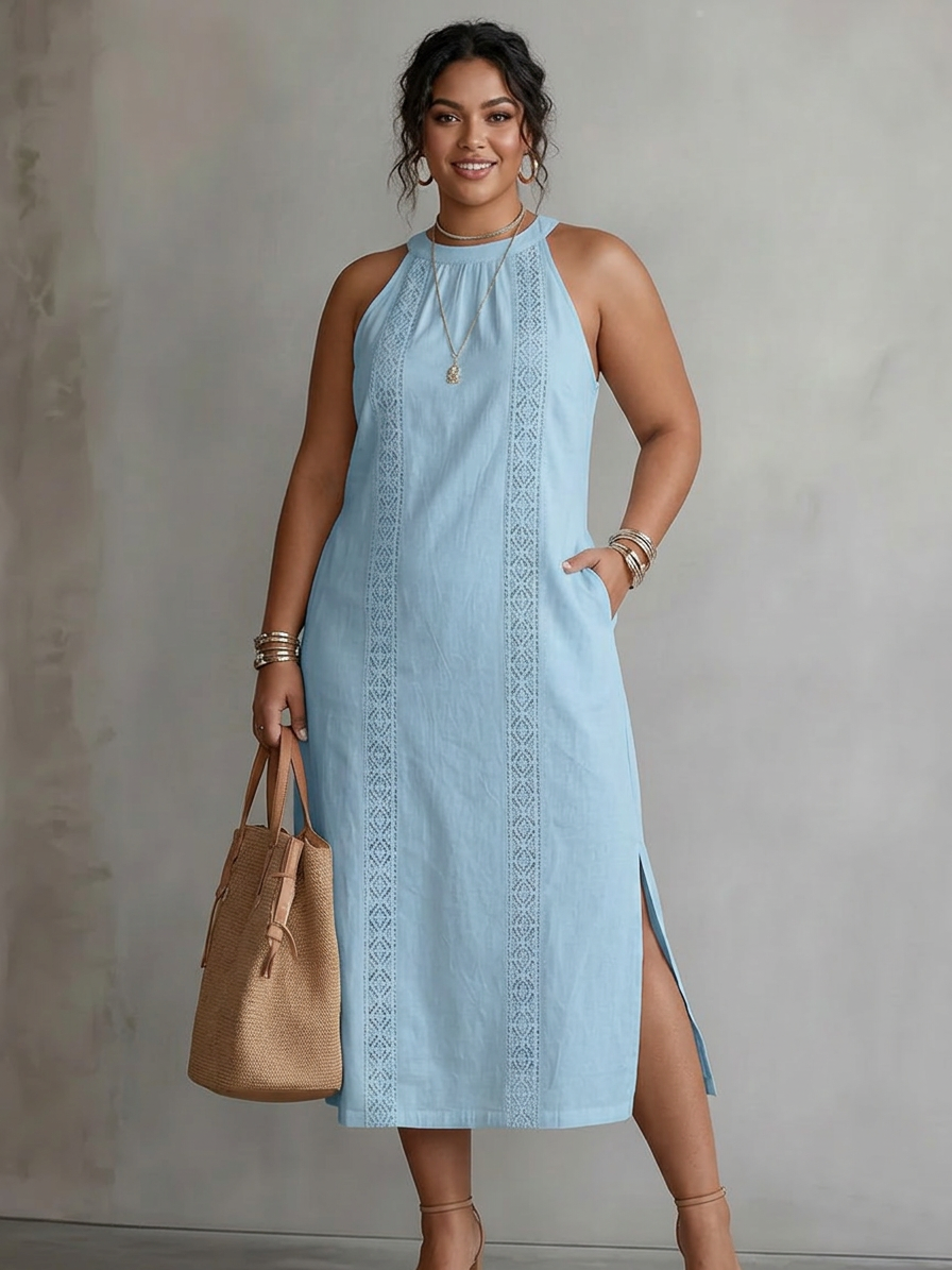 Celine | Sleeveless Scalloped Detail Midi Dress