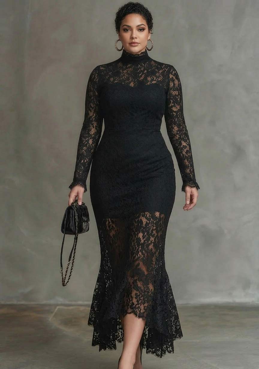 Elegant Black Stretchy Fishtail Maxi Dress