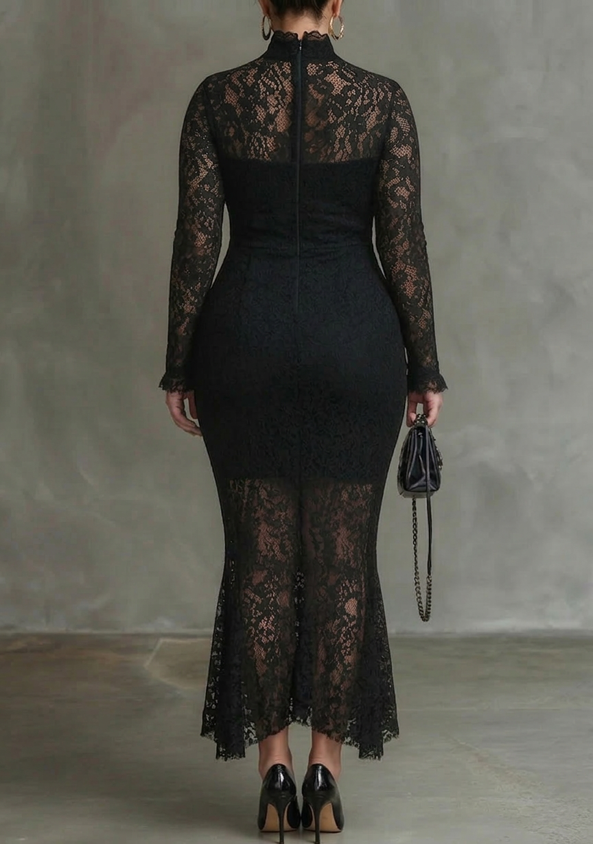 Elegant Black Stretchy Fishtail Maxi Dress
