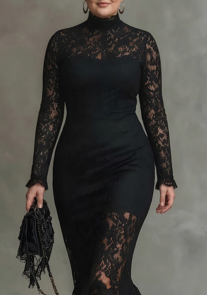 Elegant Black Stretchy Fishtail Maxi Dress