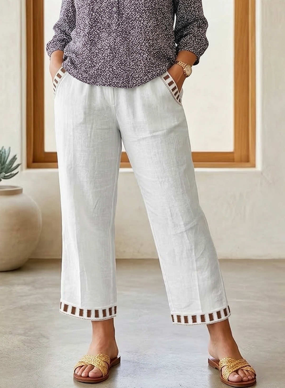 Wren – Relaxed Contrast Trim Cropped Pants