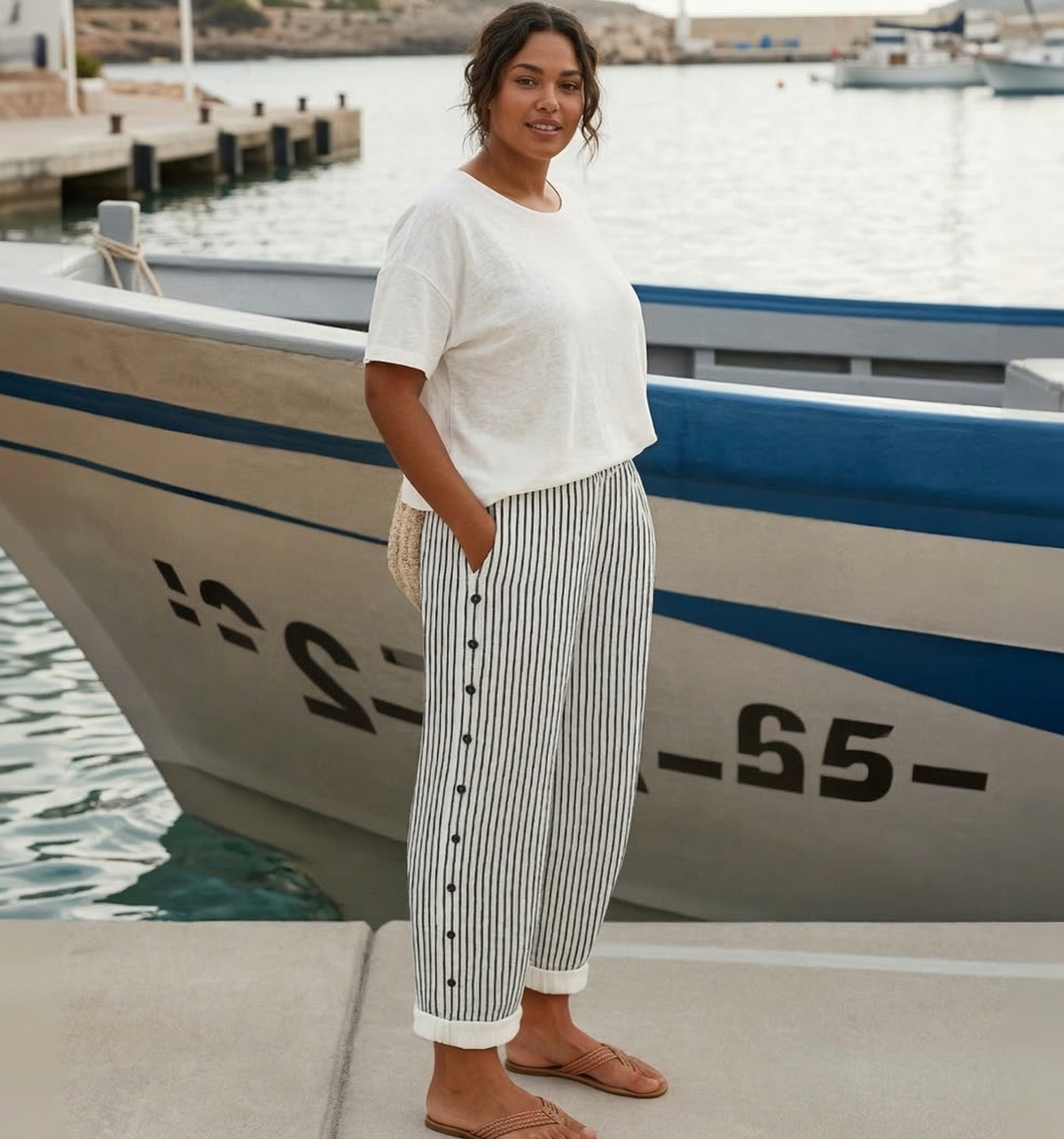 Caitlin | Stylish Striped Button Pants