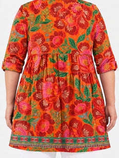 Priscilla long blouse back view on a plus-size model