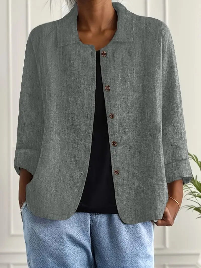Amabilia | Green Grey Crinkle Blouse For Women