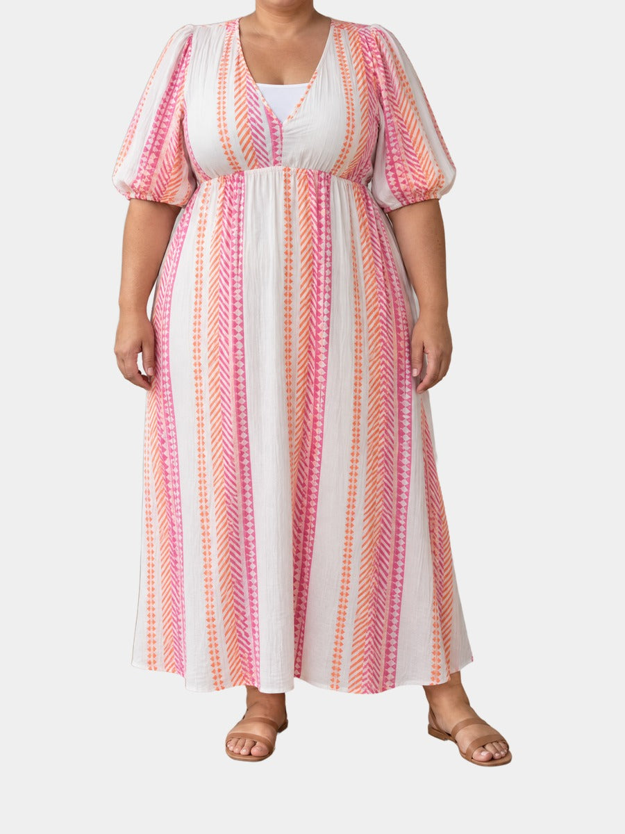 Sophia V-neck print maxi dress on a plus-size model