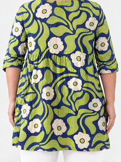 Stephanie long blouse back view on a plus-size model