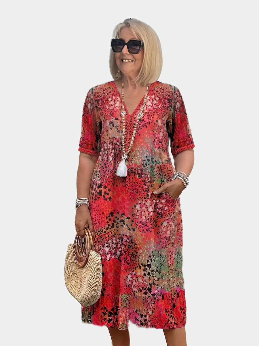 Susan dappled print midi dress on a plus-size model